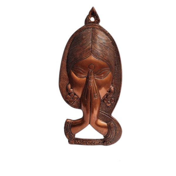 WELCOME NAMASTE COPPER LADY WALL PLAQUE