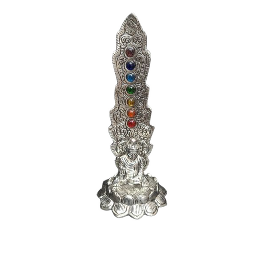 ASH METAL BUDDHA 7 CHAKRA TALL INCENSE HOLDER UPRIGHT