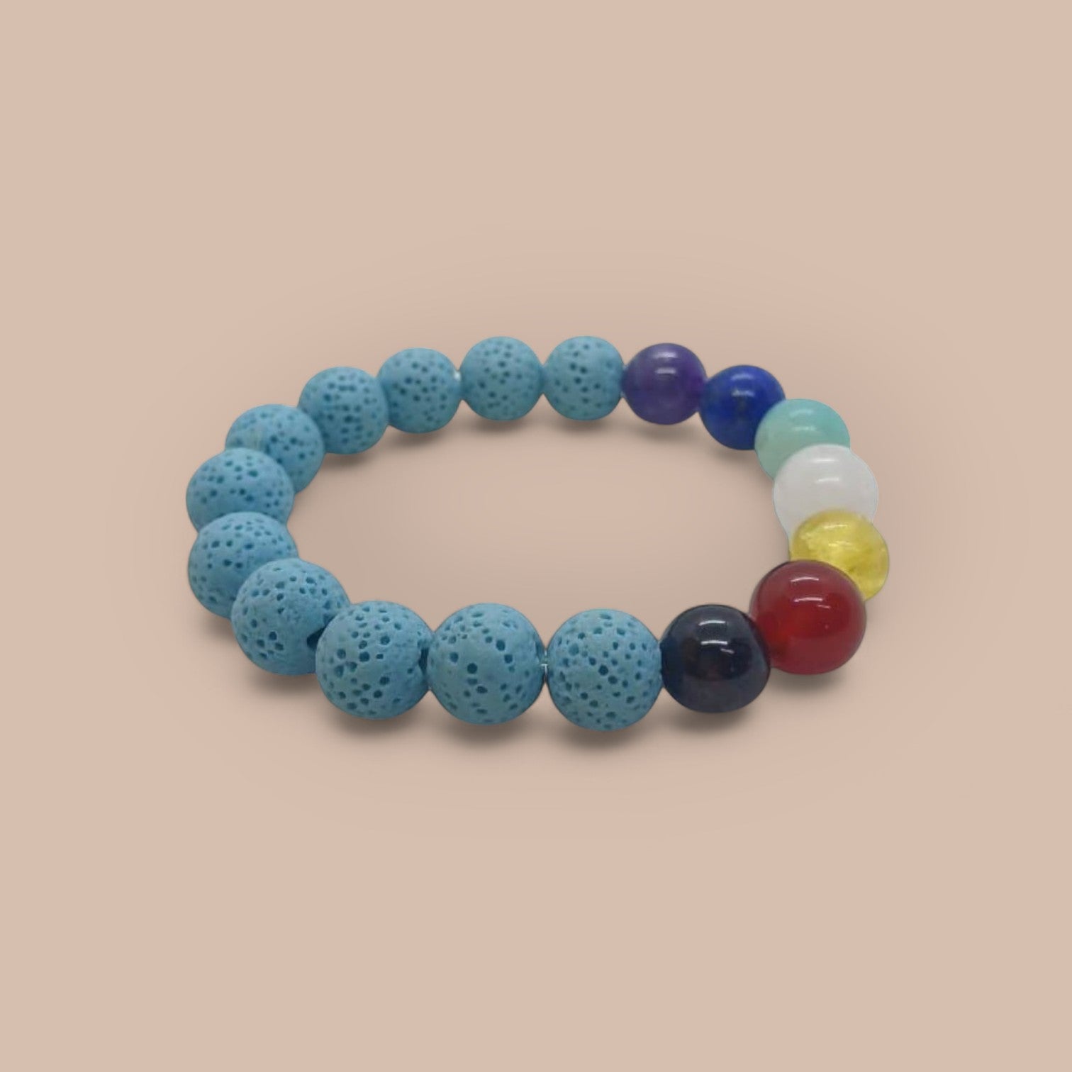 BRACELET CHAKRA WITH TURQOUISE LAVA BEADS 8MM