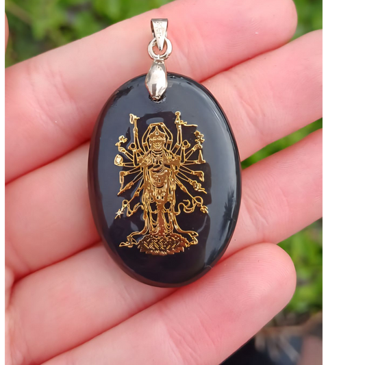STERLING SILVER AVALOKITESHVARA OBSIDIAN PENDANT