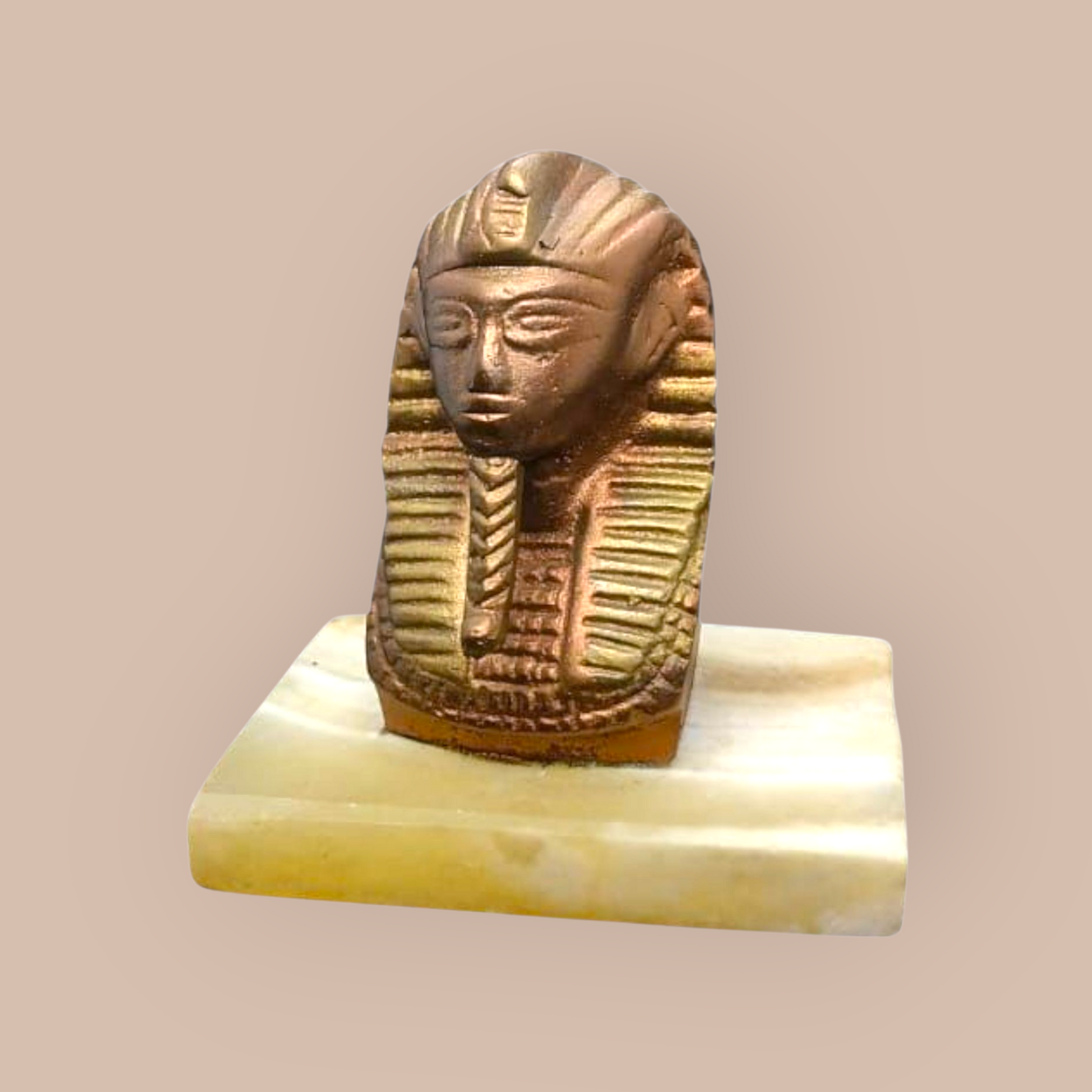 EGYPTIAN HEAD PEWTER ON MARBLE