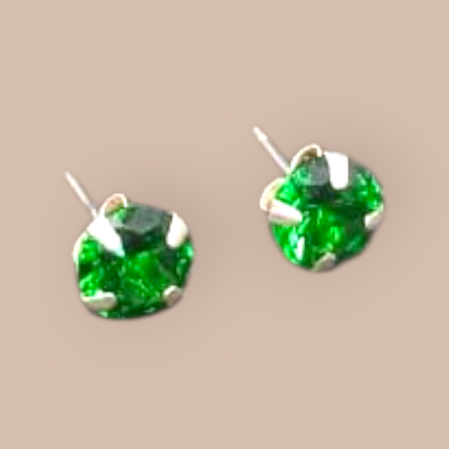 STERLING SILVER ZIRCONIA EMARALD STUDS