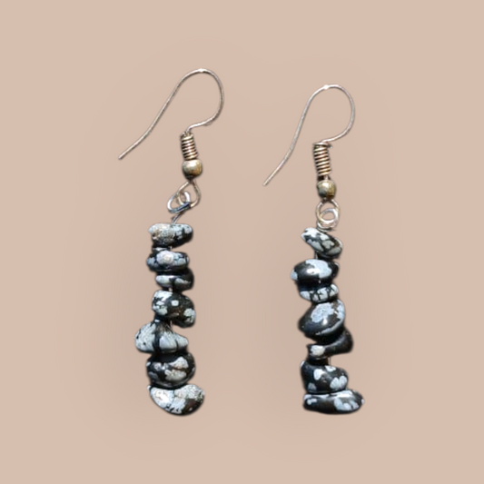 SNOWFLAKE OBSIDIAN CHIPS EARRINGS
