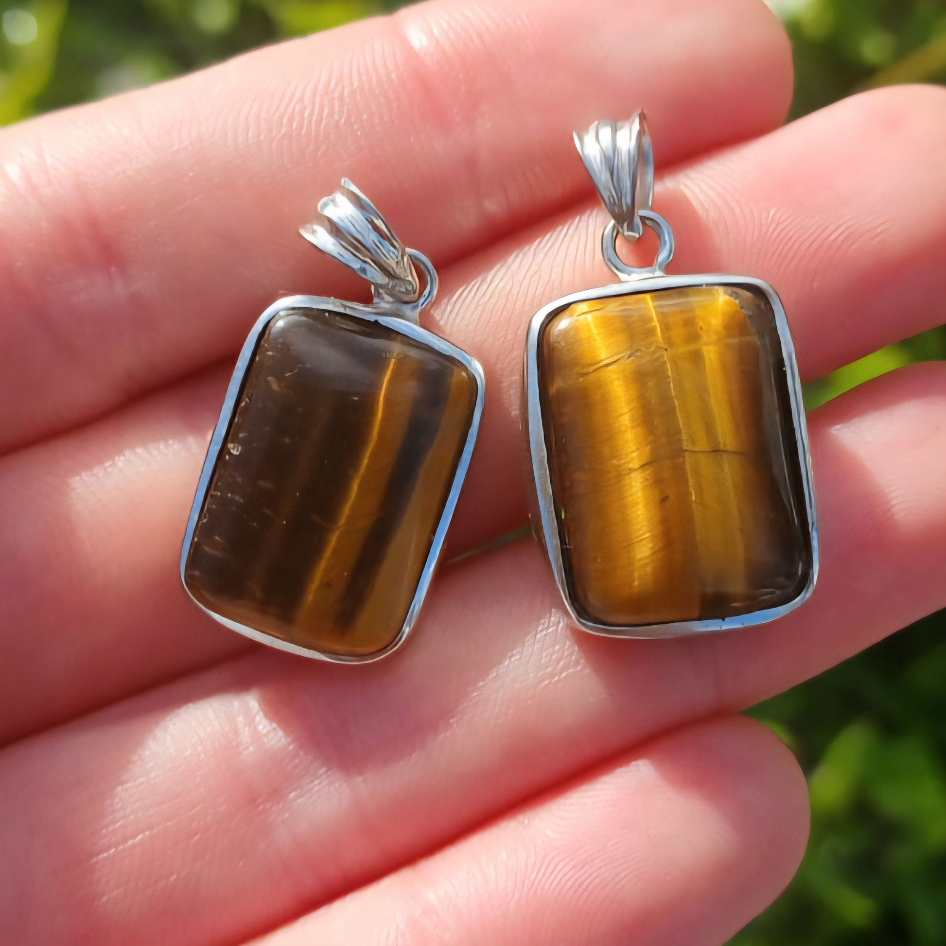 STERLING SILVER GOLD TIGERS EYE SQUARE PENDANT