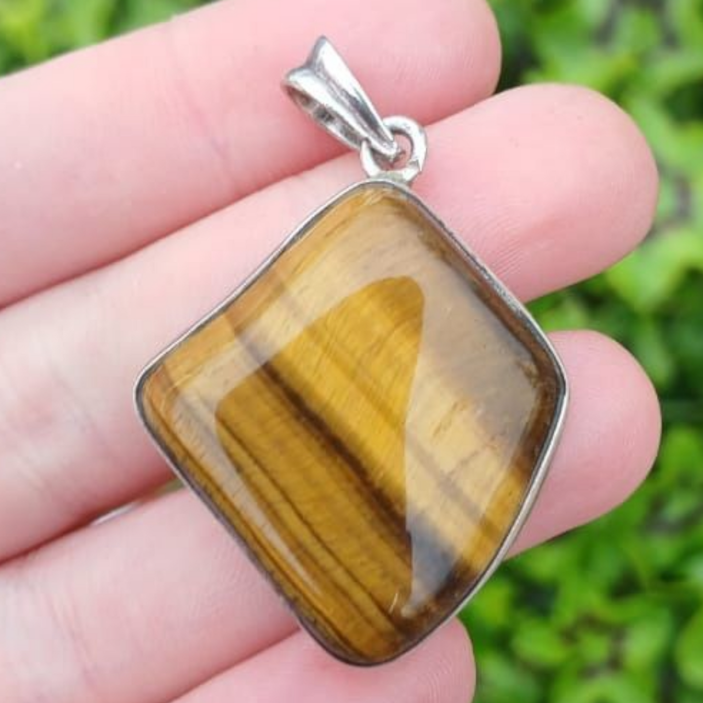 STERLING SILVER  GOLD TIGERS EYE FREEFORM PENDANT