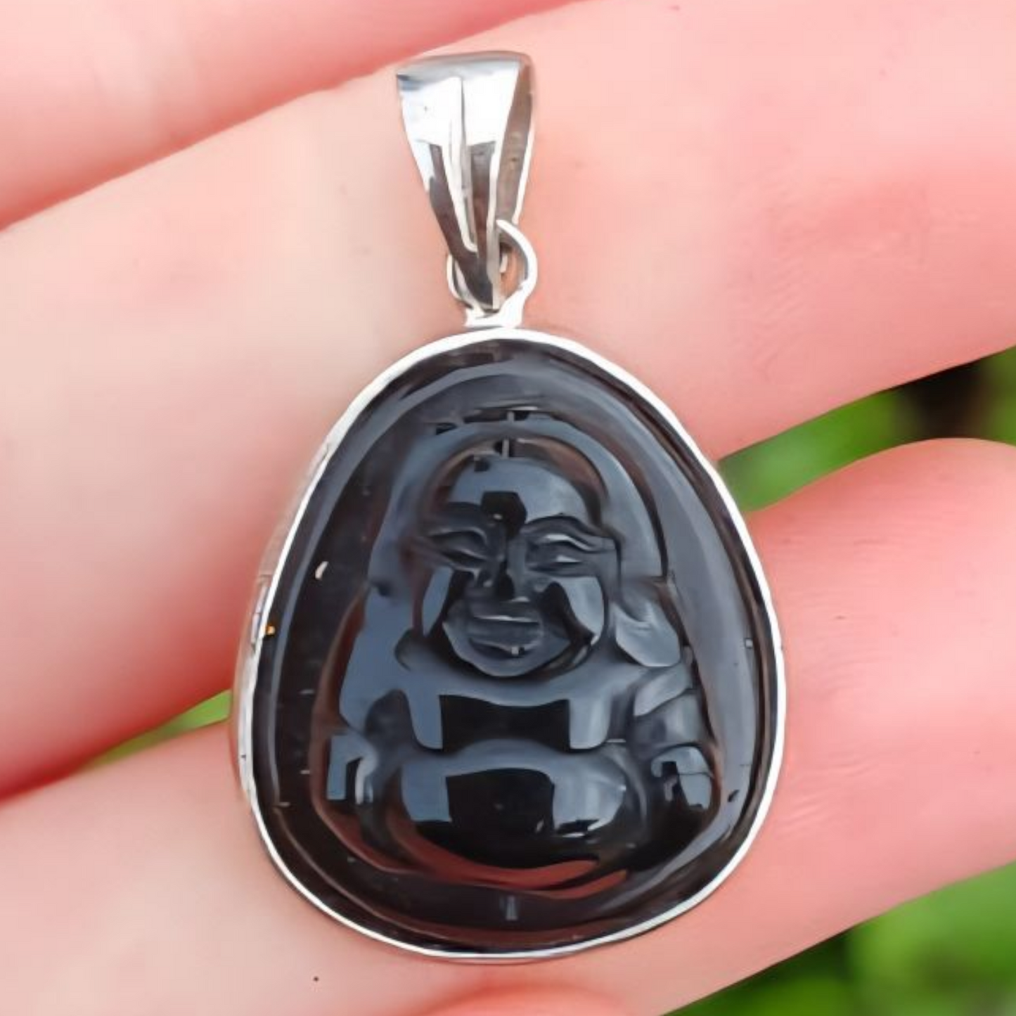 STERLING SILVER OBSIDIAN BUDDHA SMALL PENDANT