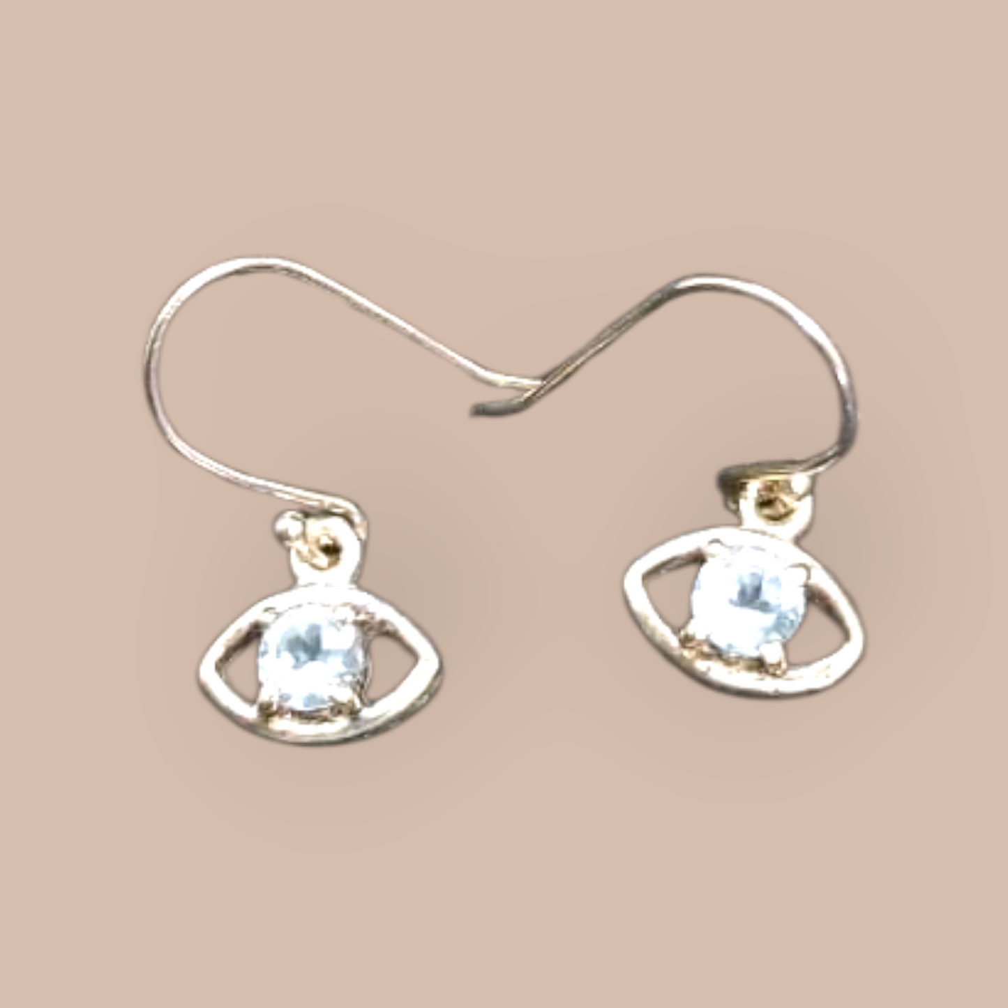 STERLING SILVER AQUAMARINE EVIL EYE EARRINGS