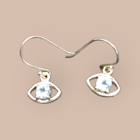 STERLING SILVER AQUAMARINE EVIL EYE EARRINGS