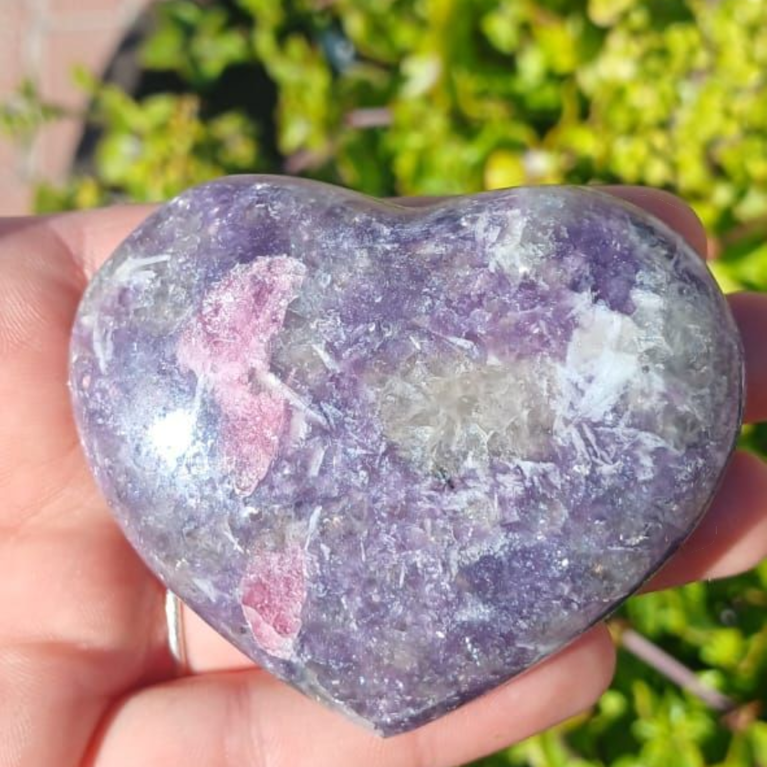 LEPIDOLIITE WITH RUBELITE HEART Size: 7x5.5cm