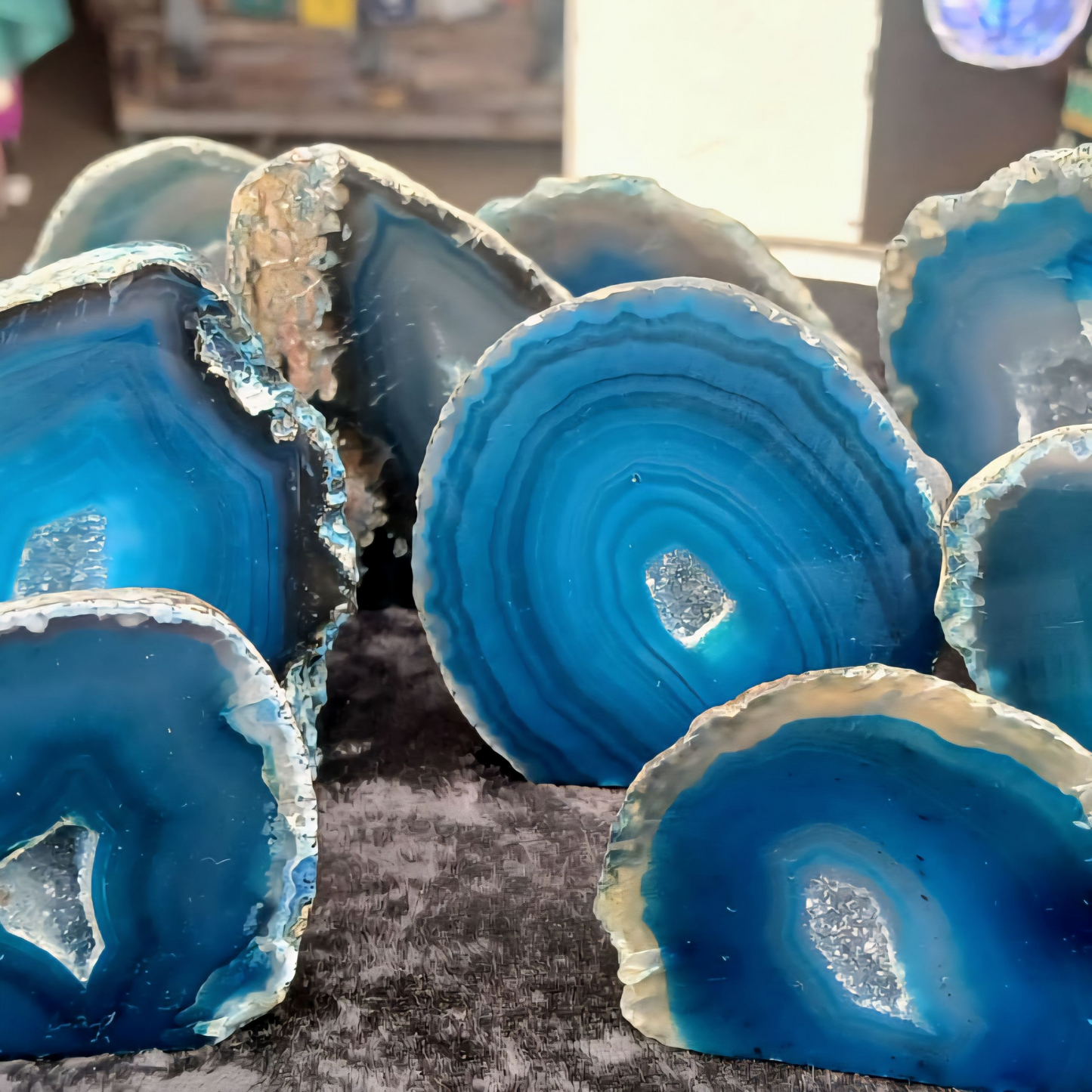 BLUE COLOURED AGATE GEODE WITH BASE