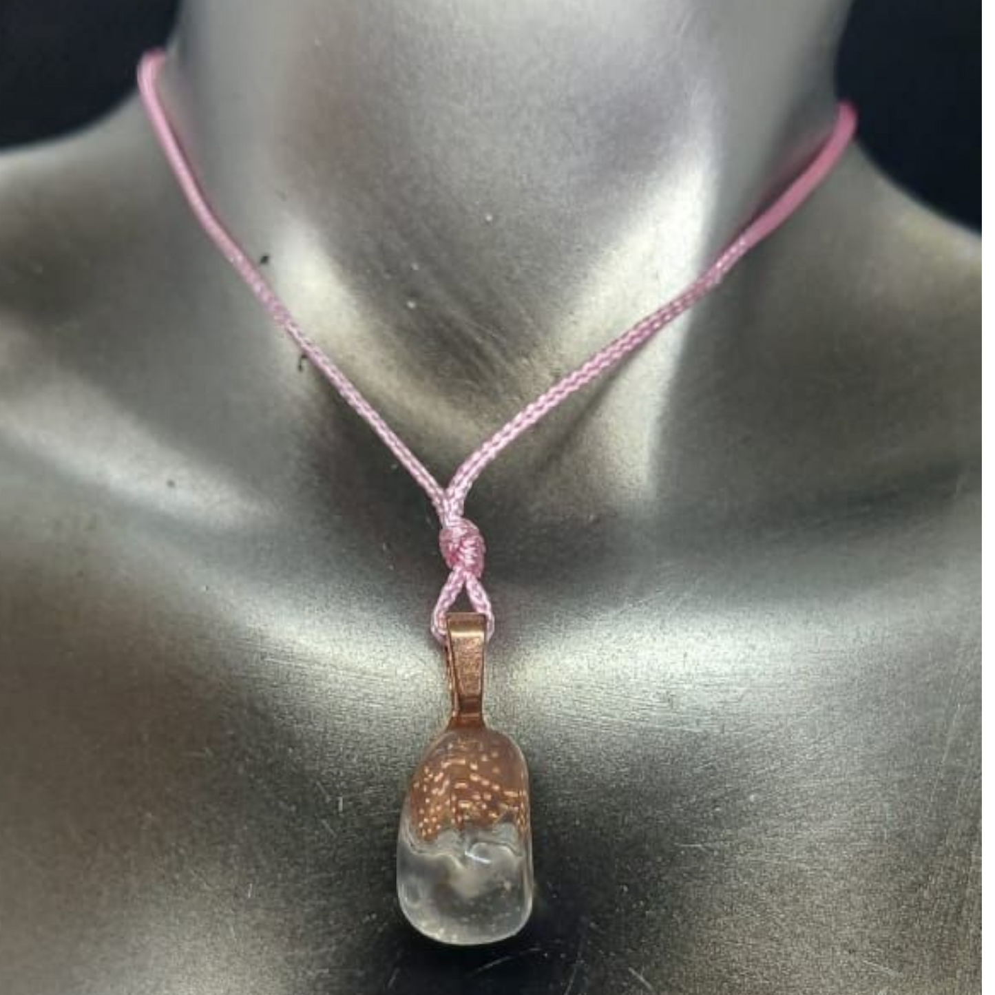CLEAR QUARTZ ROSE GOLD BAIL PENDANT NECKLACE