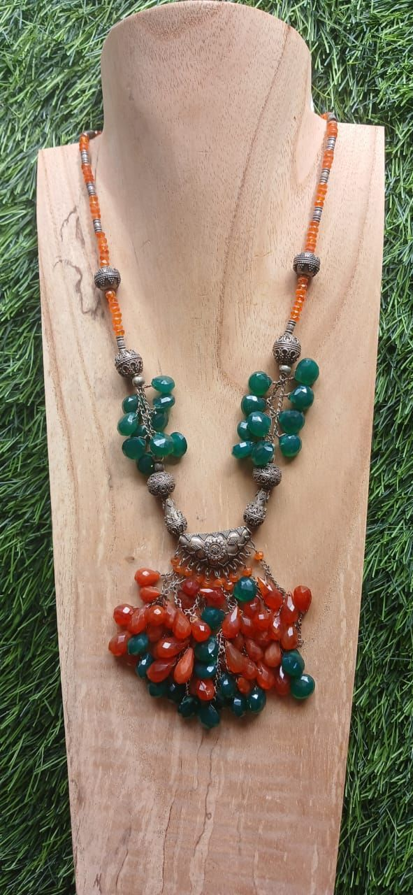 RED AND GREEN JADE NECKLACE - STERLING SILVER