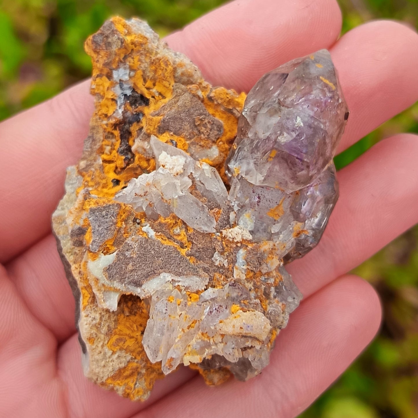 Amethyst with Calcite in a vug within Basalt matrix, Namibia