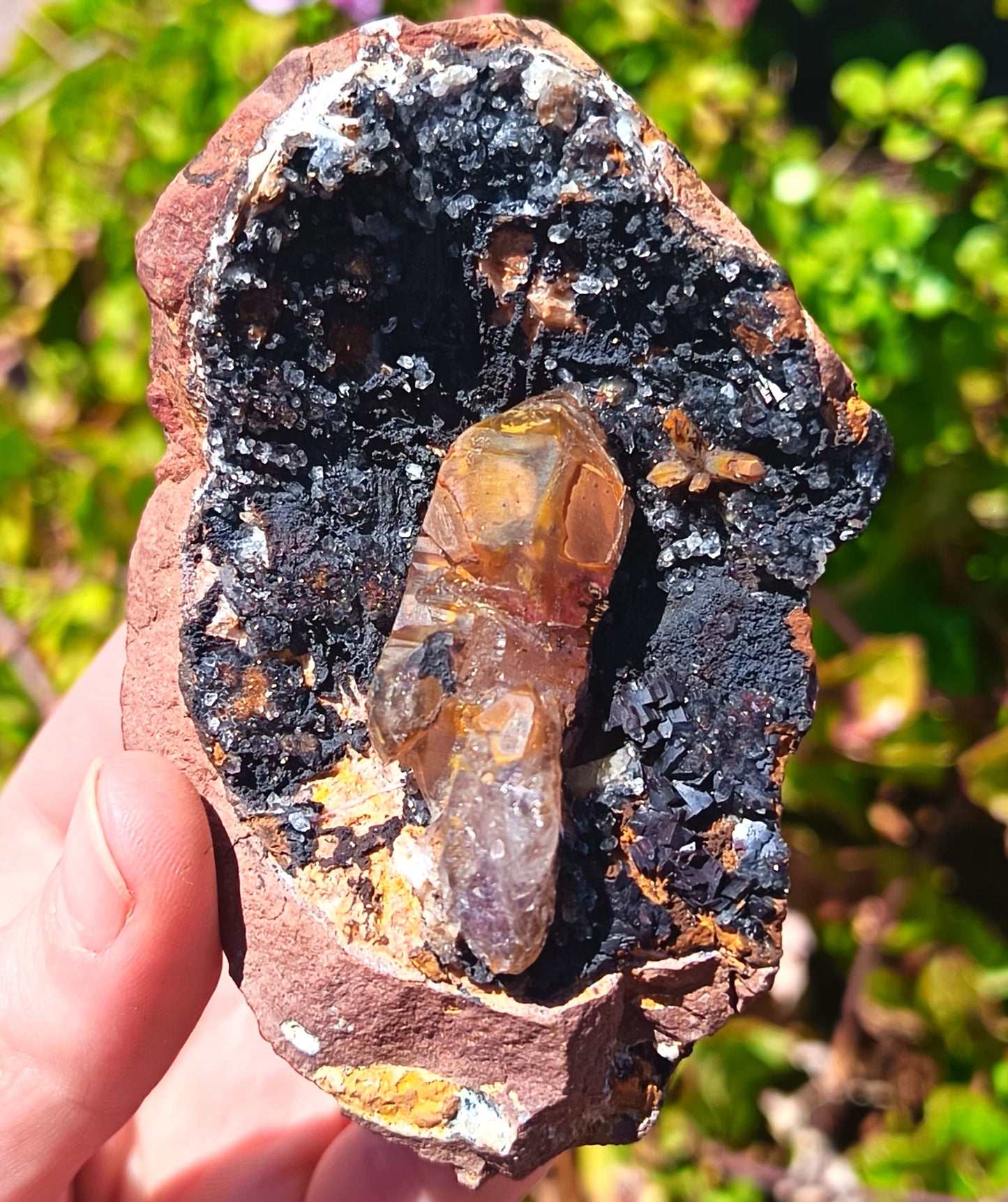 Smokey Quartz With Calcite In a Vug Within Basalt Matrix - 206g