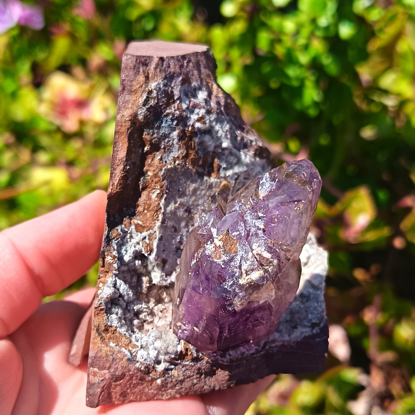 Amethyst With Calcite In a Vug Within Basalt Matrix - 336g