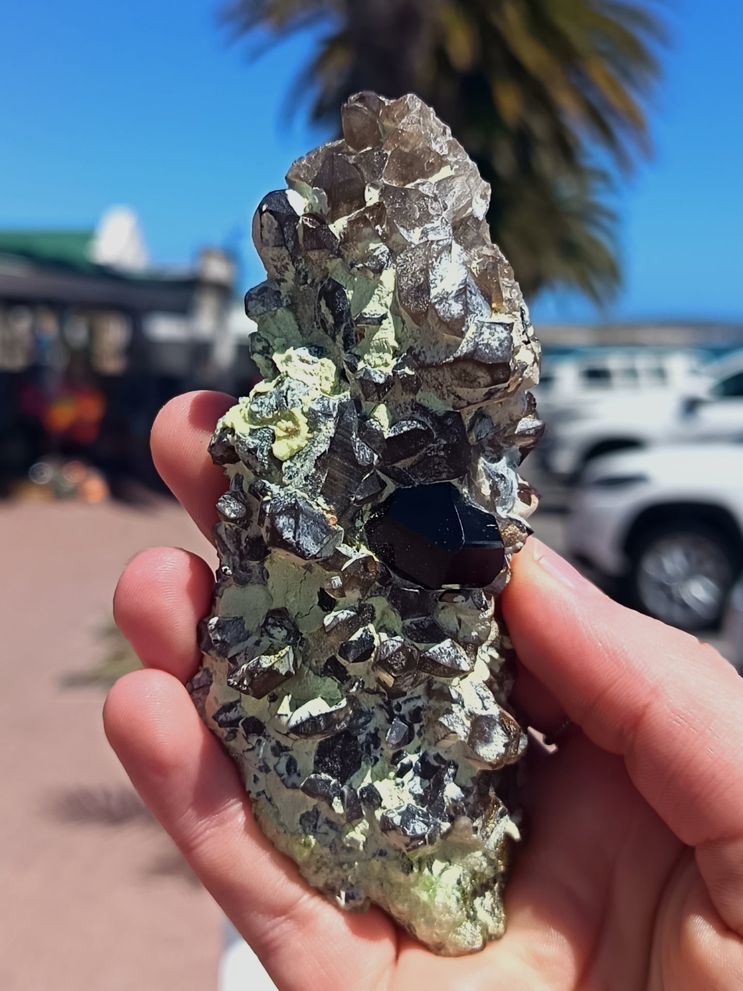 Tourmaline with Fluorescent Hyalite Opal Erongo - 114g