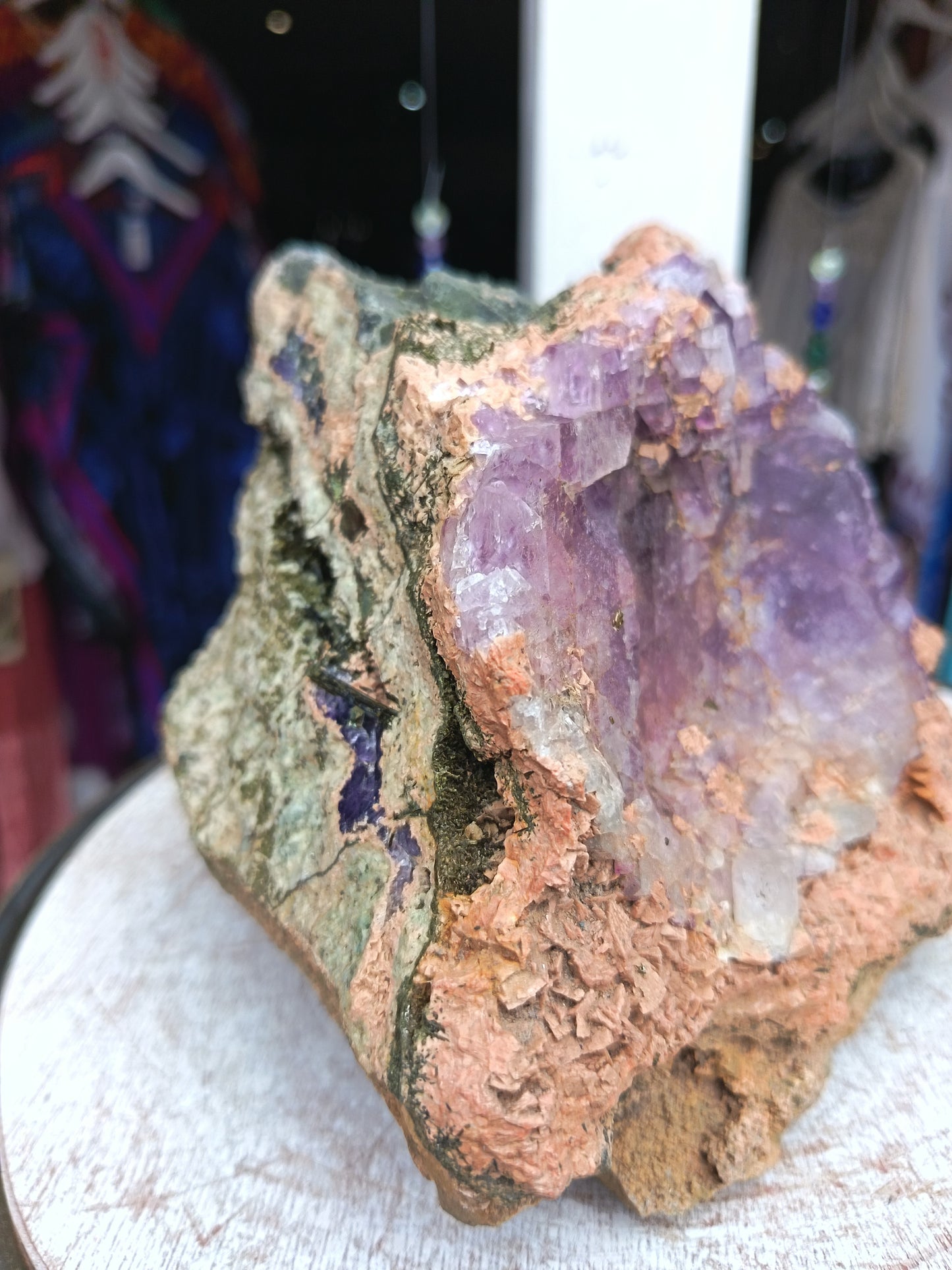 Fluorite With Epidote And Pyrite On Calcite