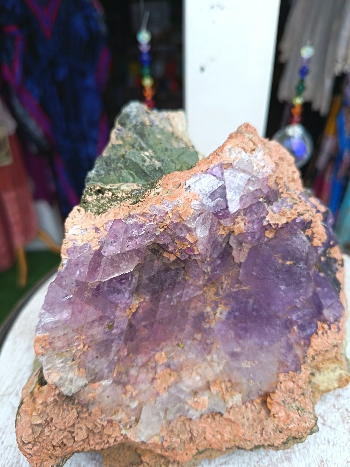 Fluorite With Epidote And Pyrite On Calcite