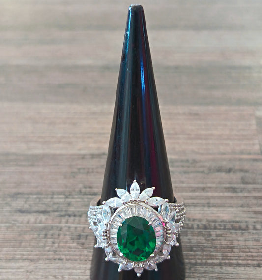 Sterling Silver Green Zirconia Ring