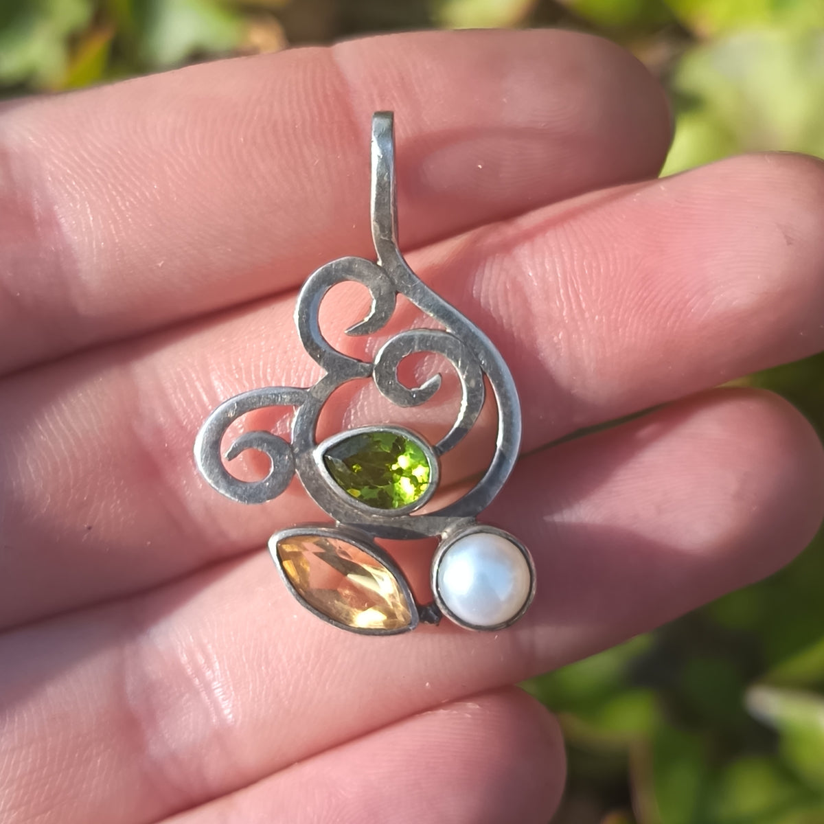 Sterling Silver Peridot, Citrine and Pearl Pendant