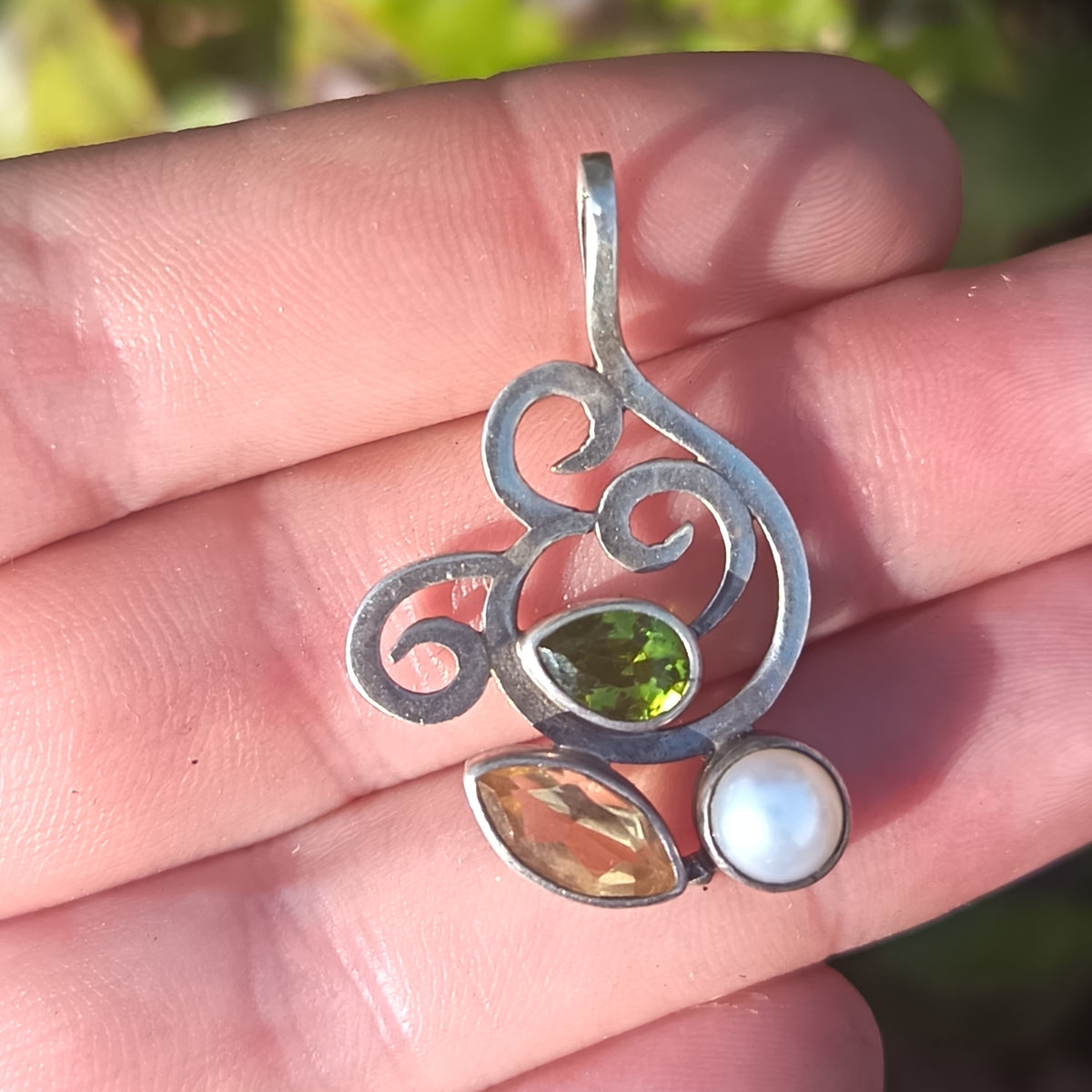 Sterling Silver Peridot, Citrine and Pearl Pendant