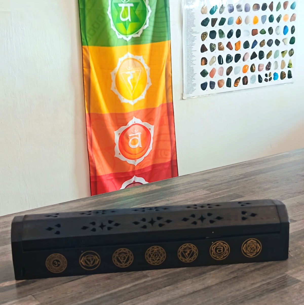 ASH BOX BLACK WOODEN CHAKRA GOLDEN