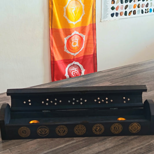 ASH BOX BLACK WOODEN CHAKRA GOLDEN