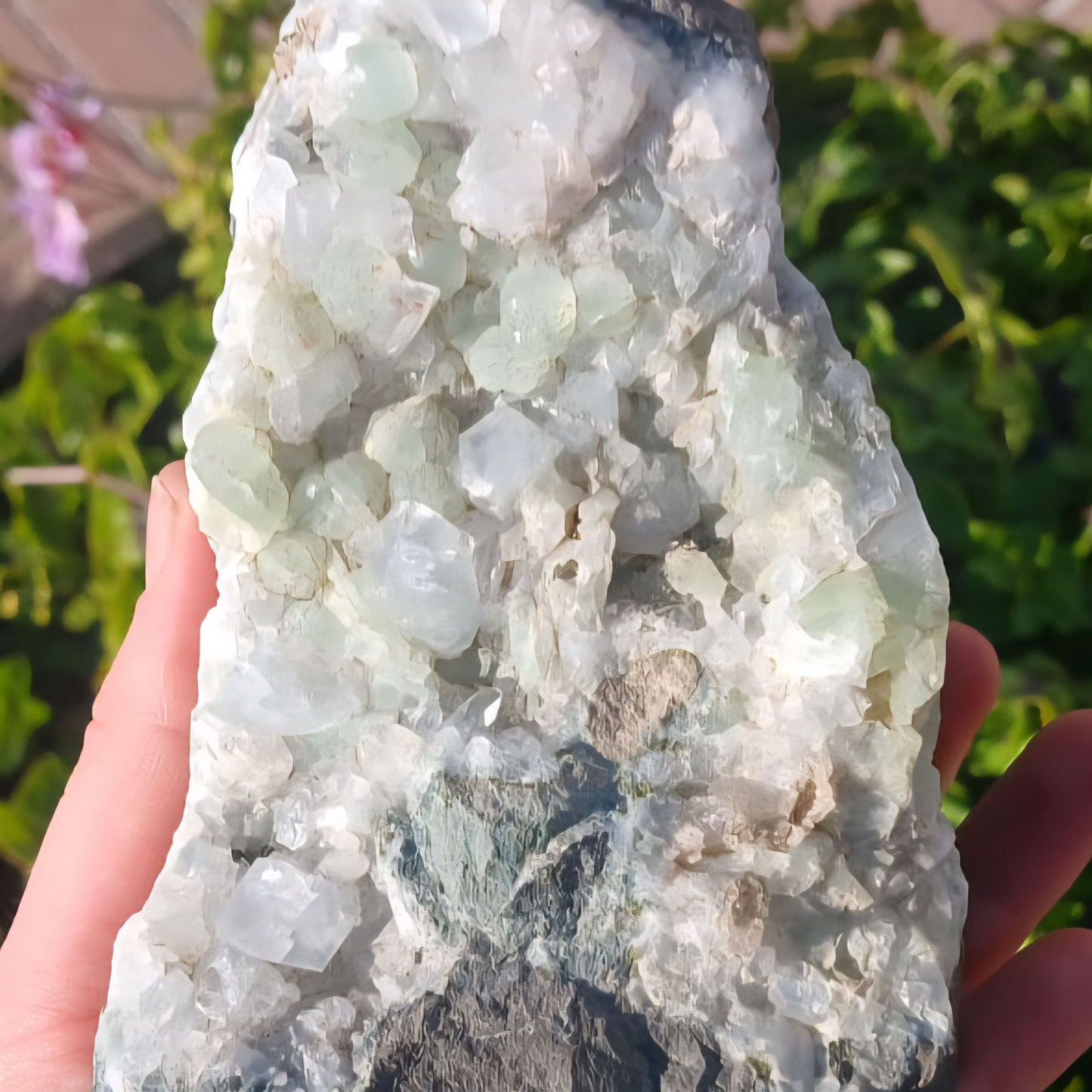 PREHNITE IN QUARTZ CLUSTER 13CM