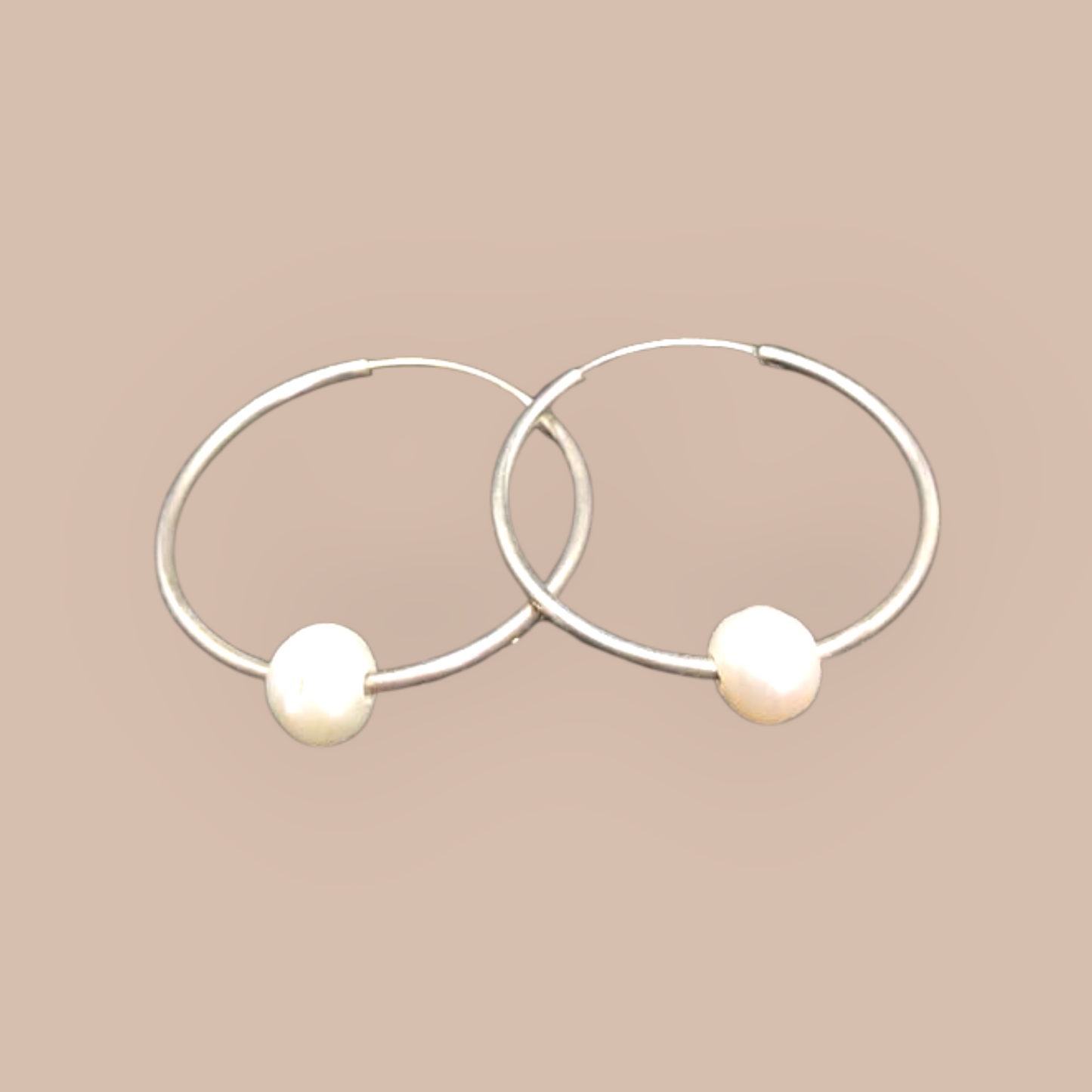 STERLING SILVER PEARL HOOPS 