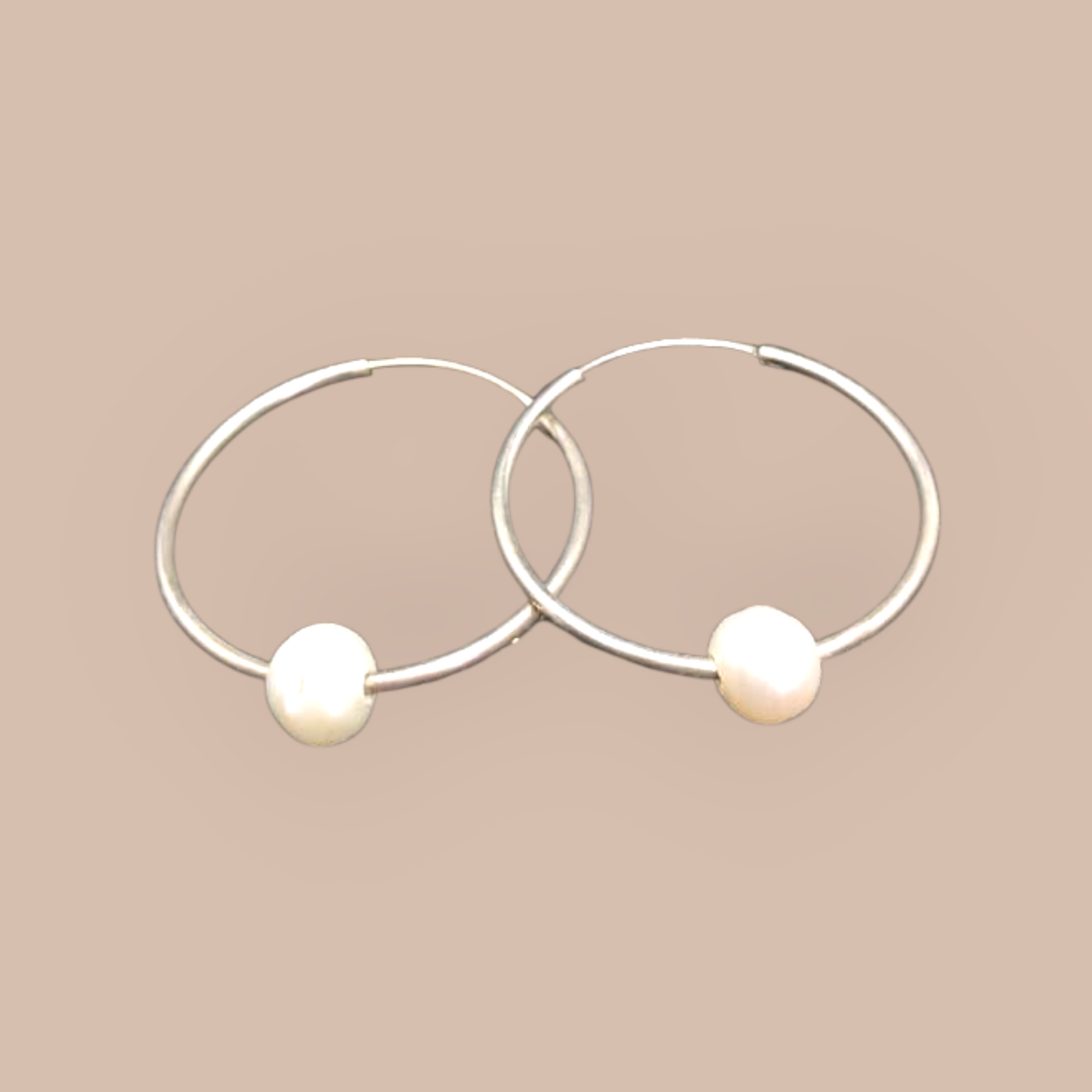 STERLING SILVER PEARL HOOPS 