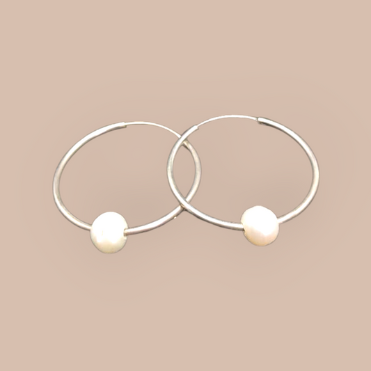 STERLING SILVER PEARL HOOPS 