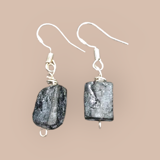 STERLING SILVER RAW BLACOURMALINE EARRINGS 