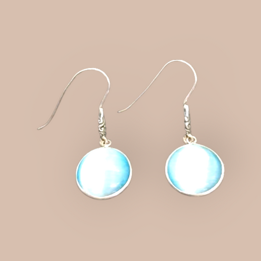 STERLING SILVER BLUE CATS EYE EARRINGS 