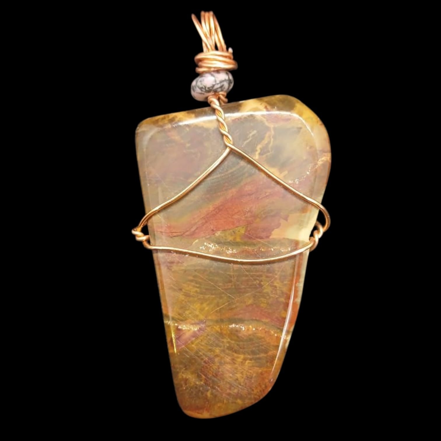 PETRIFIED WOOD AUS COPPER WIRE WRAPPED PENDANT