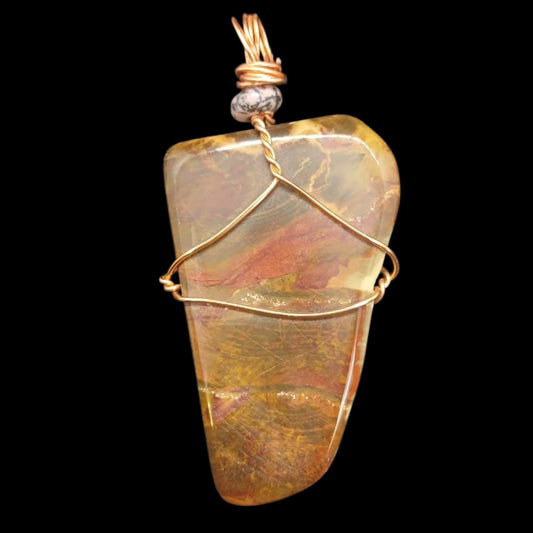 PETRIFIED WOOD AUS COPPER WIRE WRAPPED PENDANT