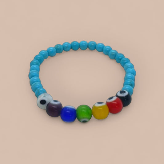 BRACELET HOWLITE EVEL EYE CHAKRA BEADS
