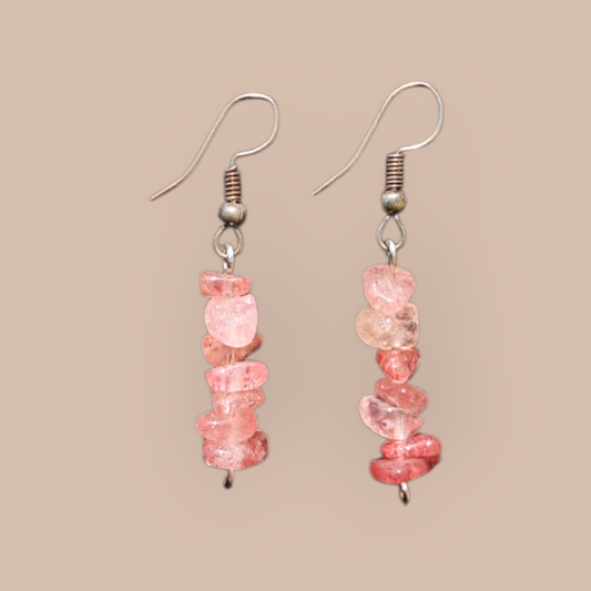 STRAWBERRY QUARTZ CHIPS EARRINGS 