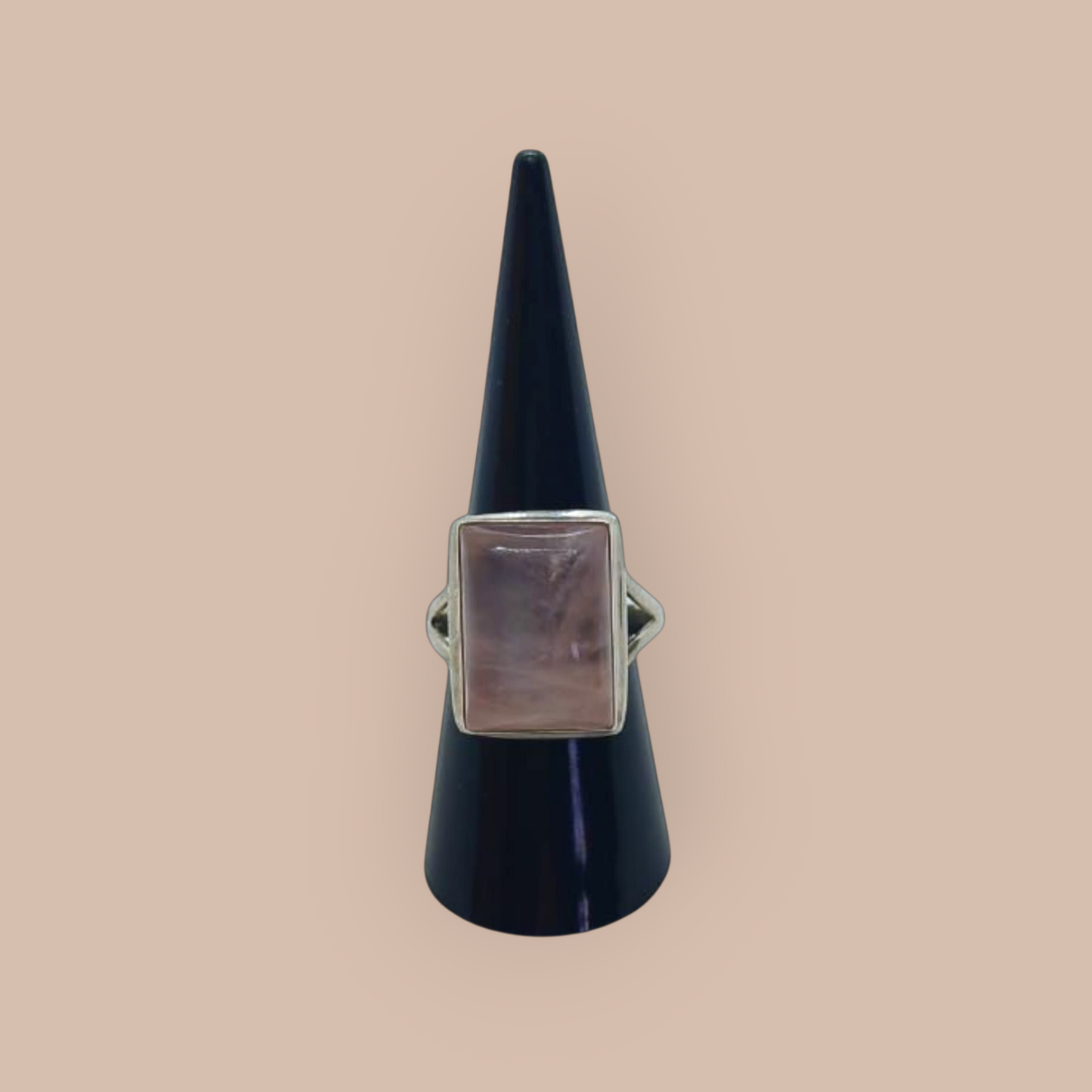 STERLING SILVER ROSE QUARTZ SQUARE RING 