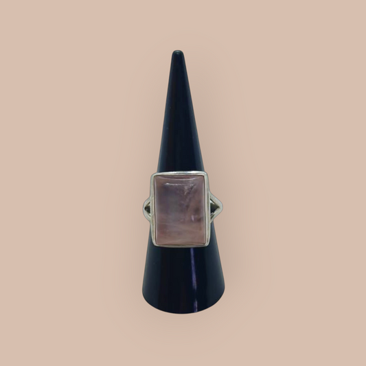 STERLING SILVER ROSE QUARTZ SQUARE RING 