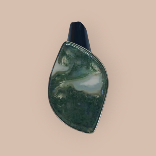 STERLING SILVER MOSS AGATE RING 