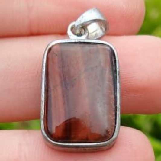 STERLING SILVER RED TIGERS EYE SQUARE PENDANT 