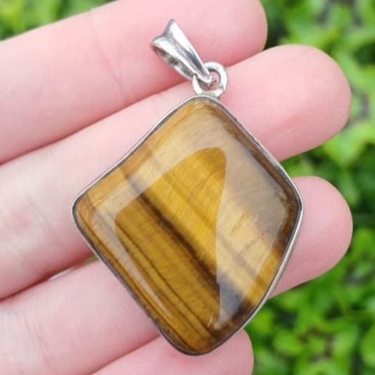 STERLING SILVER GOLD TIGERS EYE FREEFORM PENDANT 
