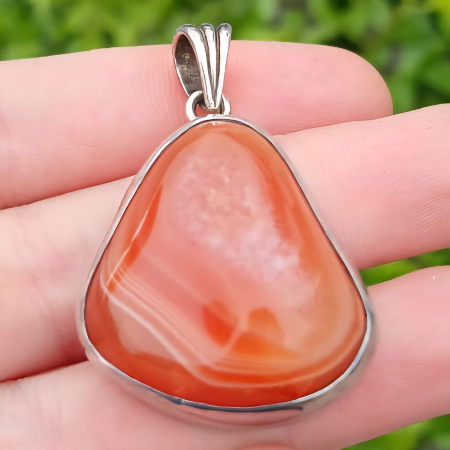 STERLING SILVER CARNELIAN FREEFORM PENDANT 