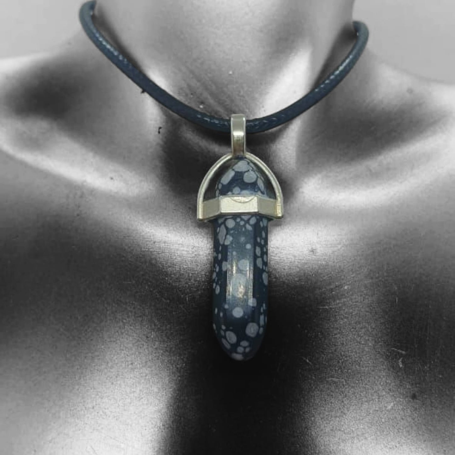 SNOWFLAKE OBSIDIAN POINT PENDANT