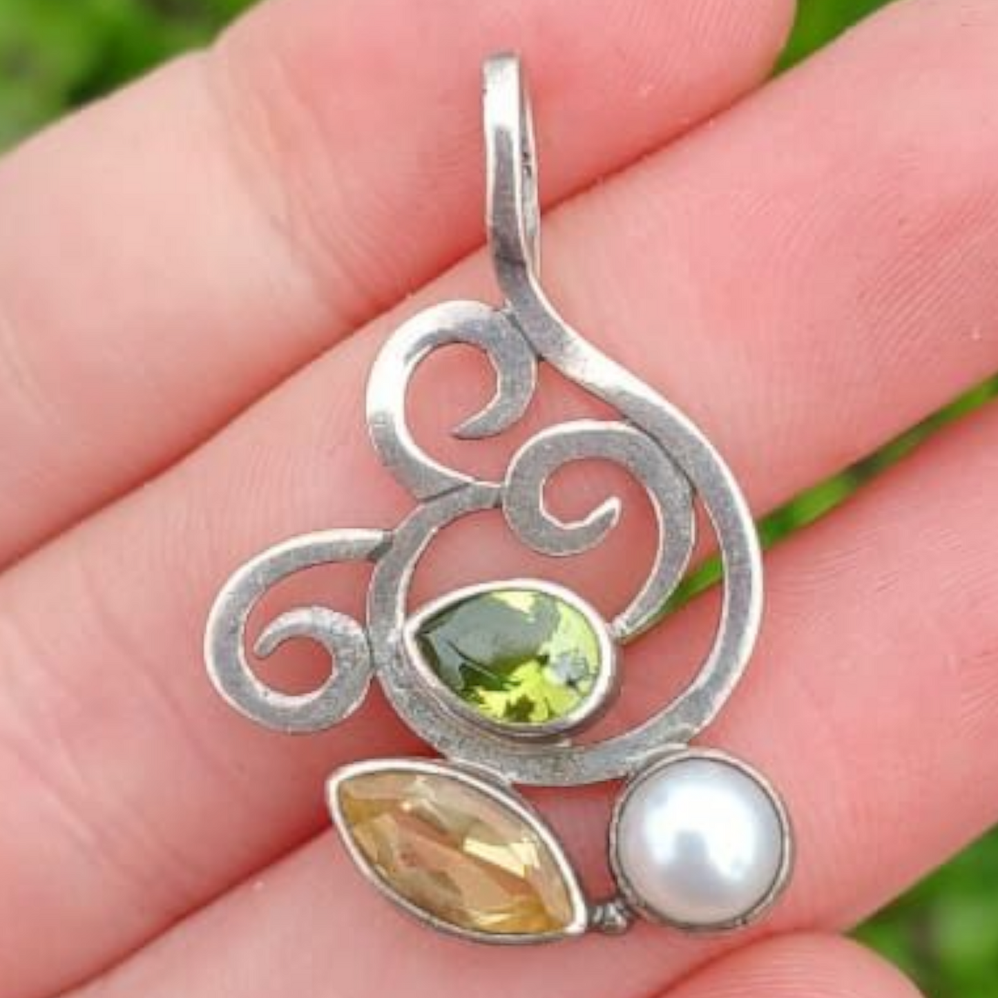 STERLING SILVER PERIDOT CITRINE PEARL PENDANT 