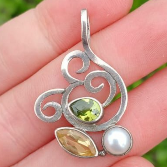 STERLING SILVER PERIDOT CITRINE PEARL PENDANT 
