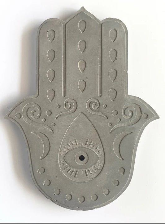 CONCRETE FLAT INCENSE HOLDER HAMSA
