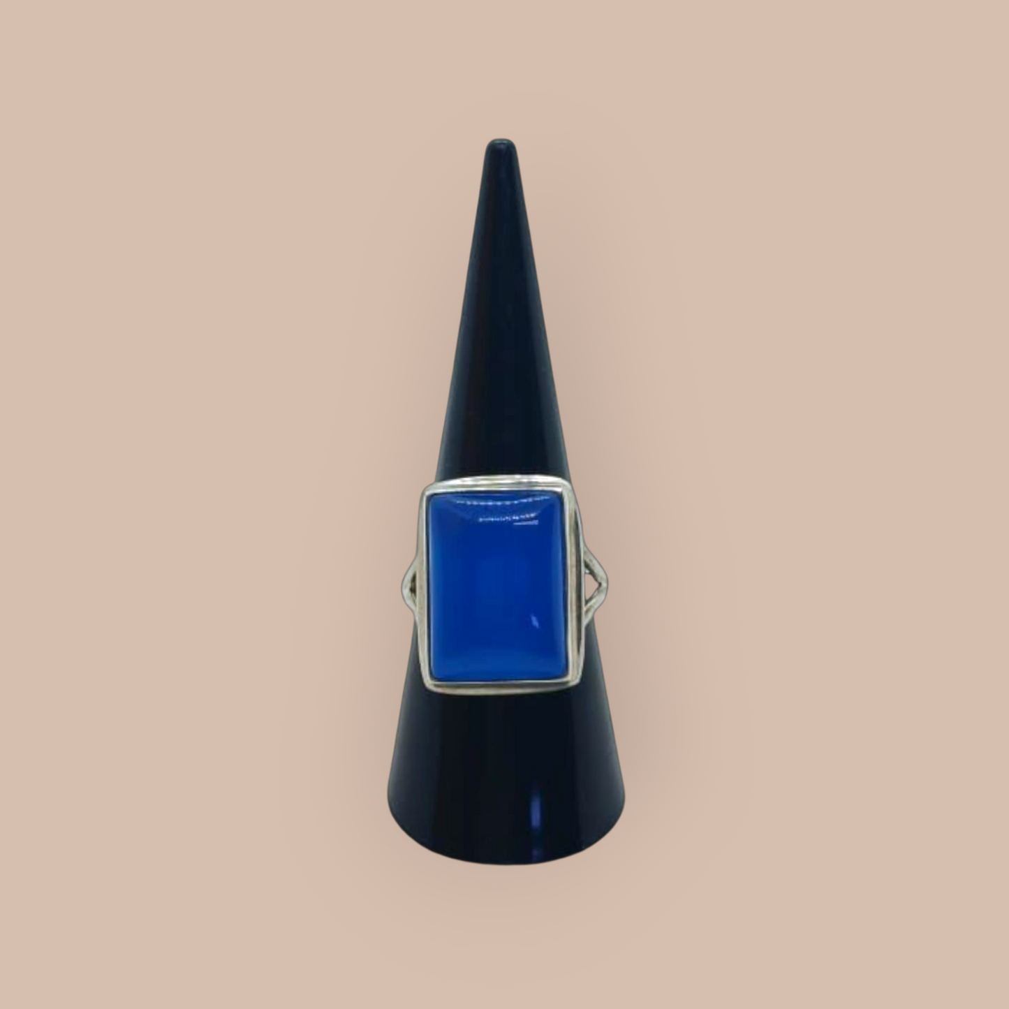 STERLING SILVER BLUE JADE RING 
