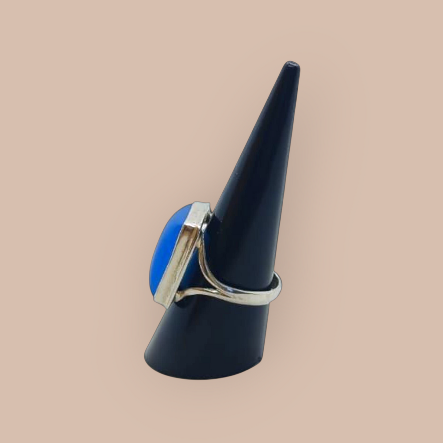 STERLING SILVER BLUE JADE RING 