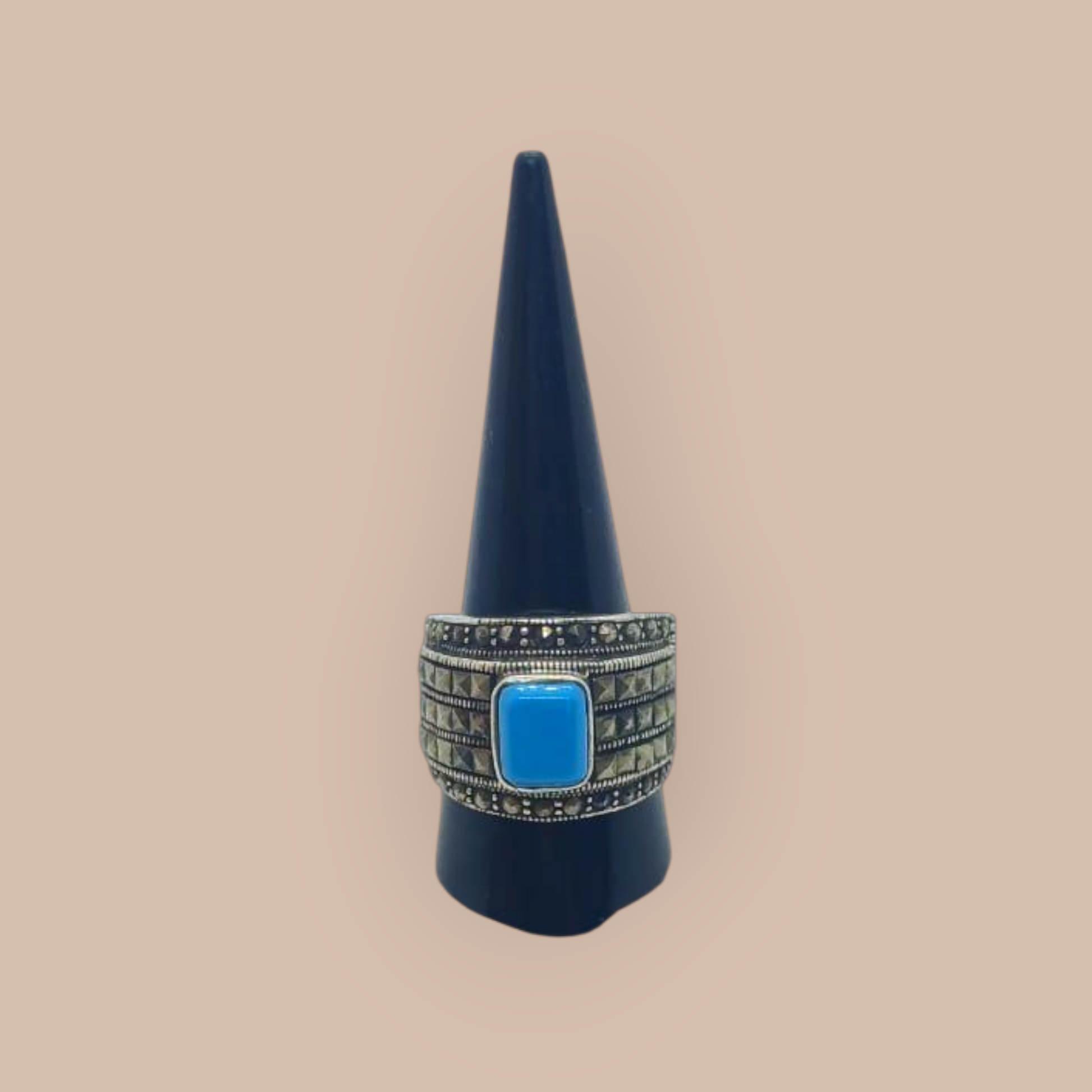 STERLING SILVER IMITATION TURQUOISE RING 